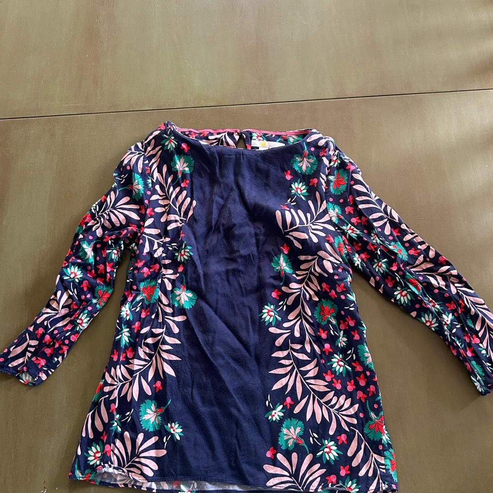 Boden Navy Floral Top with Pink Trim